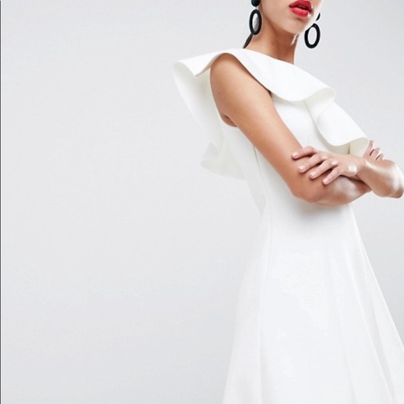 ASOS DESIGN one shoulder ruffle a-line mini dress - Picture 3 of 3